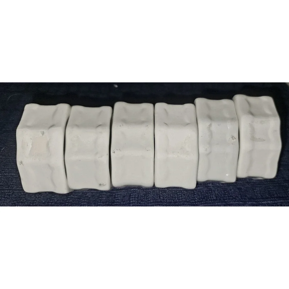 Set of 6 Vintage Porcelain Napkin Rings 3D Blue Rosettes‎ Floral Cream Hexagon